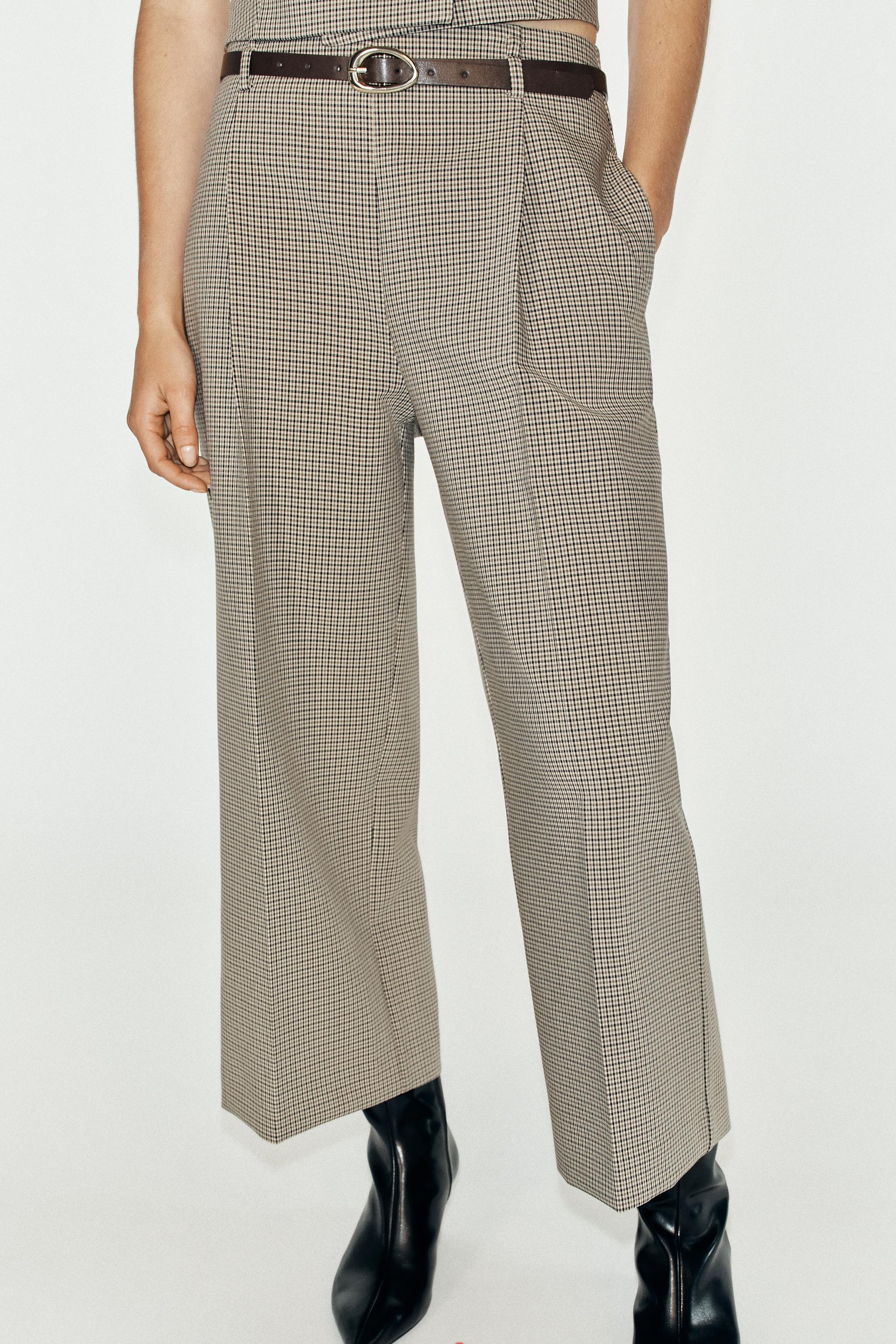 PLAID BELTED PANTS
